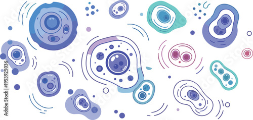 Microscopic Cell Illustration Set with Colorful Biology and Microorganism Elements, Abstract Science Diagram for Education, Research and Medical Vector Design