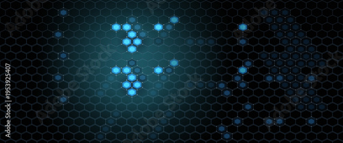 Futuristic abstract blue background featuring glowing hexagonal grid pattern and connected dots. Digital technology concept with geometric honeycomb structure