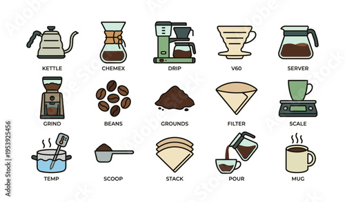 Essential coffee brewing tools and ingredients illustrated guide