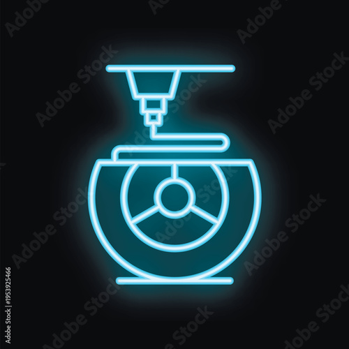 Neon icon of 3d printer printing new object from innovative material