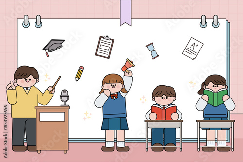 노트 배경 입시 시험 대비 안내 일러스트