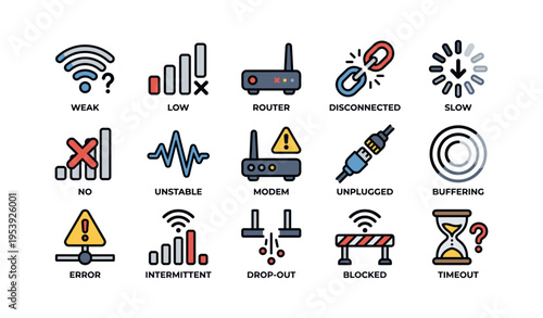 Wi-fi connectivity issues and solutions icons