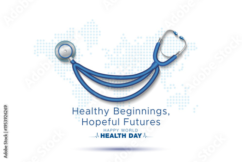 Creative concept for World Health Day. Medical stethoscope design in smile form for healthy happy promotional wish cards.