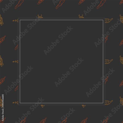 Hand drawn chili square frame, chili peppers doodles frame background