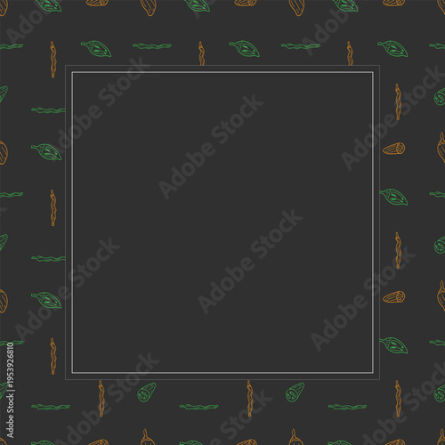 Hand drawn chili square frame, chili peppers doodles frame background