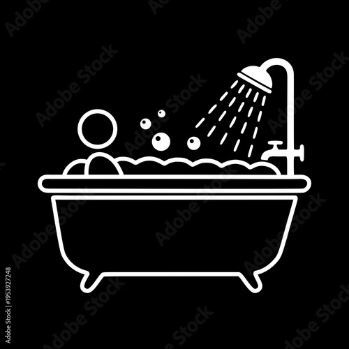 入浴する人物のラインアイコン（白）