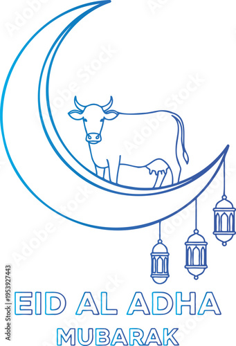 Eid al adha mubarak crescent moon cow lanterns islamic holiday celebration