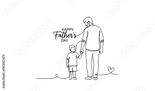 Happy fathers day line art vector with father and child continuous line drawing minimalist family illustration