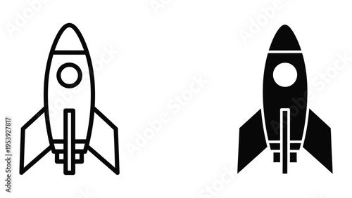 black and white rocket ship icons vector illustration