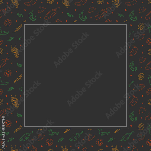 Hand drawn chili square frame, chili peppers doodles frame background