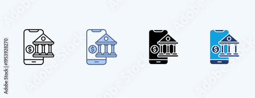 Mobile Banking Multiple Icon Illustration Vector