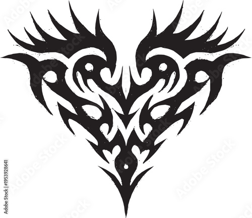 Tribal heart shape, tattoo design template, vector illustration.