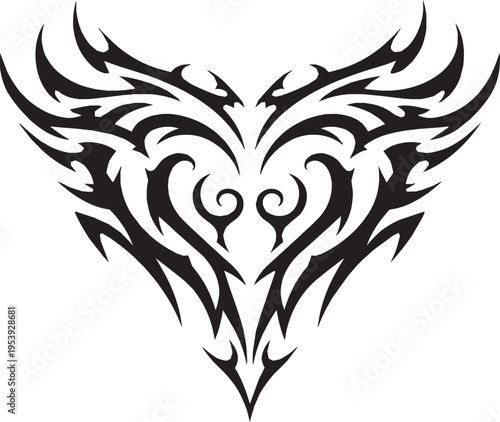 Tribal heart shape, tattoo design template, vector illustration.