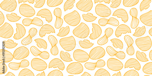 potato chips pattern. doodle potato chips pattern background. potato chips seamless pattern background. unhealthy snacks chips pattern.