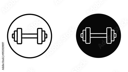 Dumbbell icons in white and black circles vector illustration