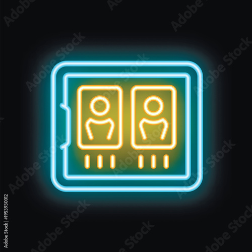 Neon glowing icon of patient x ray for clinic service advertisement on black background