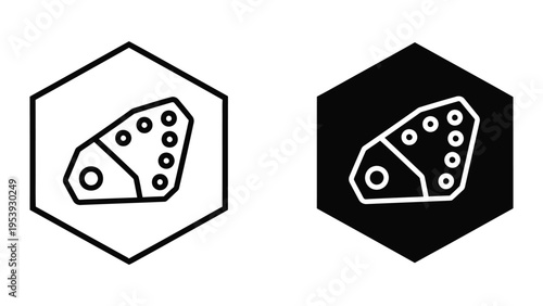 die faces on hexagons, black and white vector illustration