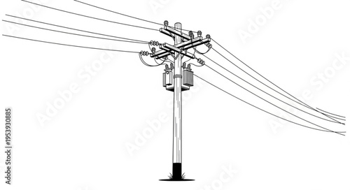 Illustration of a Power Line Pole with Electrical Wires.