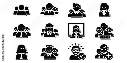 Black and white icons depicting various people and teamwork