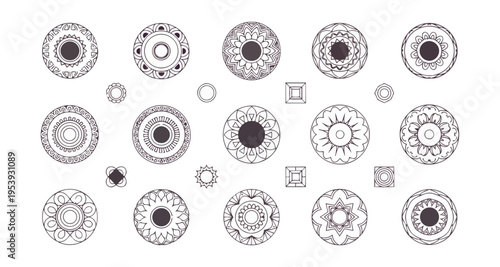 Abstract ornate circular patterns on black background vector design