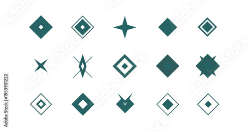 Geometric diamond shapes in teal and white on black background