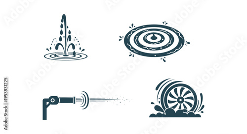 Dynamic water icons featuring a powerful geyser and circular water rings with a water shooter and high speed spin wheel effect.