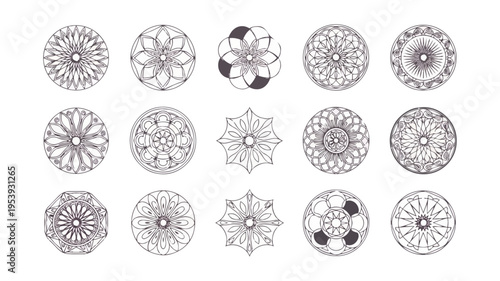 Geometric floral patterns collection on black background