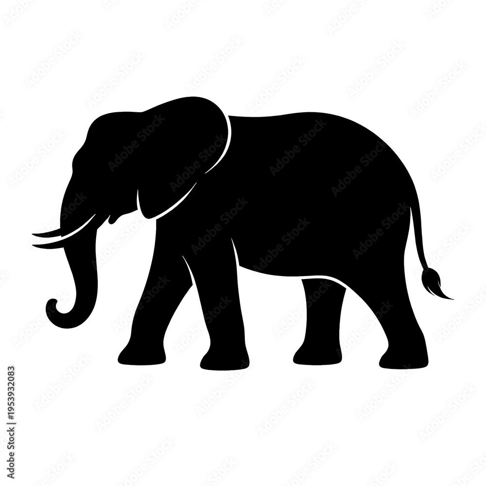 Fototapeta premium A bold elephant silhouette is walking isolated on white background