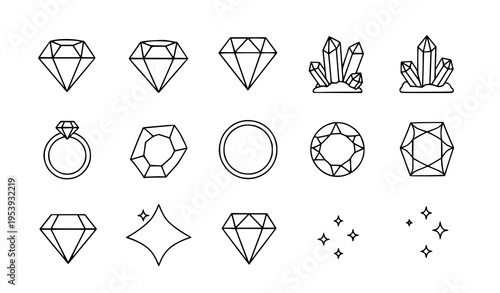 Gemstone rounded line icons set diamond jewel luxury vector