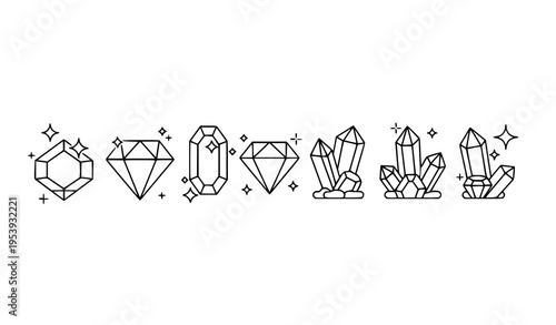 Diamond and gemstone outline icons rounded luxury vector set