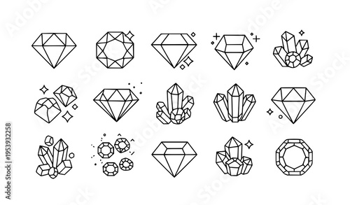Gemstone icon collection rounded line diamond jewel luxury vector