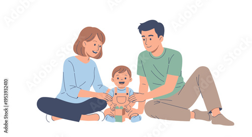 Happy Family with Baby Sitting Together.
