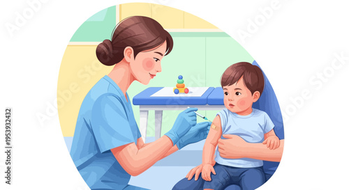 Doctor Giving Vaccination to Young Child.