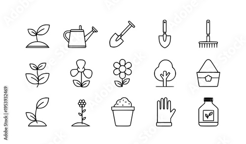 Gardening line icons set nature plant care editable stroke vector