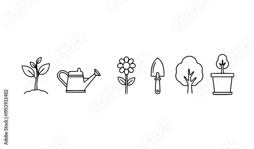Nature gardening outline icons flat vector editable stroke set