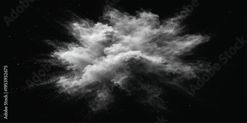 Dramatic smoky explosion in cloudy blue sky with sunlight