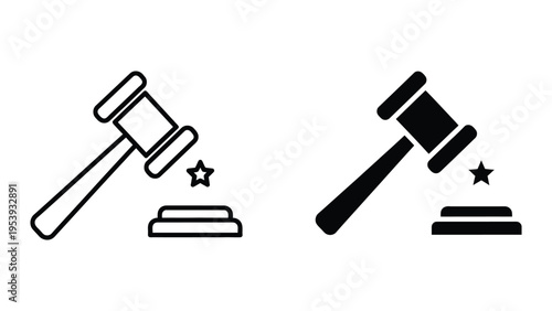 Judge gavel and sound block with star vector illustration