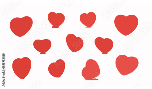 Floating 3D red hearts vector set with dynamic angles romantic love emoji symbols for wedding and valentines design