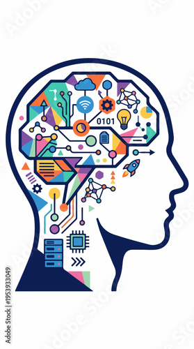 Wallpaper Mural Human head outline with 10 connected technology icons Torontodigital.ca