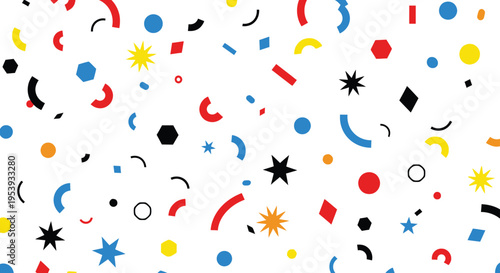 Vibrant confetti pattern with diverse shapes and colors