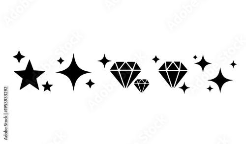 Black star and diamond vector icons flat design set