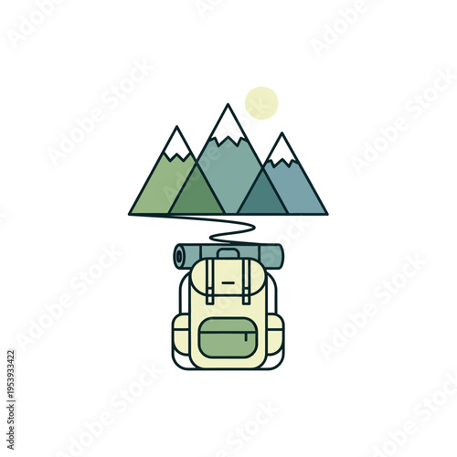 Camping Backpack with Sleeping Bag Illustration.