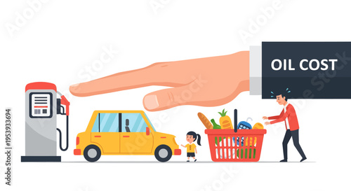 Oil Market Growth vs Industrial Decline and Economic Crisis Comparison Illustration