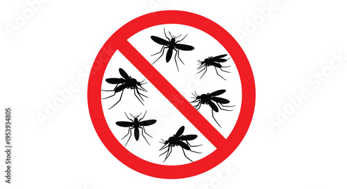 Prohibition sign depicting mosquitoes a warning against insects silhouette