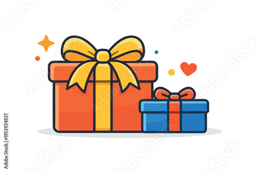 Celebration and special occasion preparation focused on giving thoughtful presents and joyful surprises, a neatly wrapped gift box with a ribbon bow placed beside a smaller present