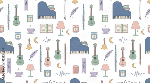 Quiet evening music study and mindful skill improvement with calm artistic dedication atmosphere