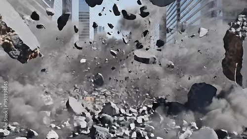 Urban road explosion dynamic debris burst dust cloud vfx
