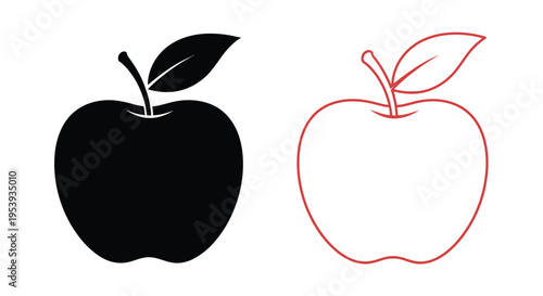Two apples depicted with contrasting styles one as a silhouette