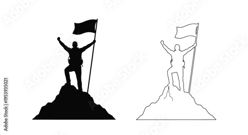 Celebrating victory atop a peak a striking visual silhouette