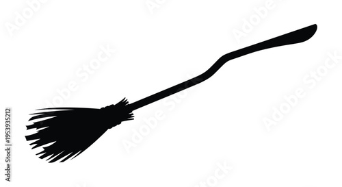 A black witch s broom is depicted in stark contrast silhouette